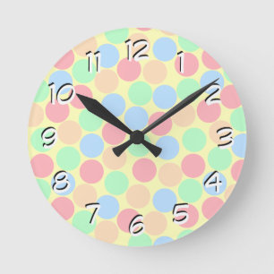 Multi-Color Pastel Dots Pattern Round Clock