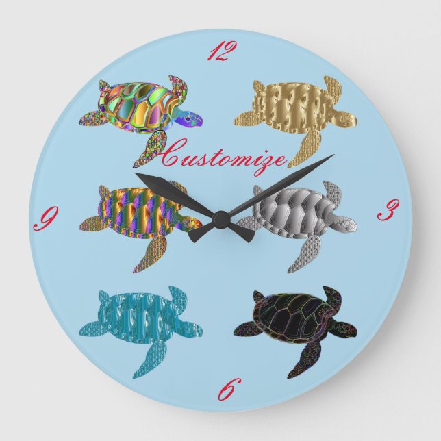 Multi-color Sea Turtles Thunder_Cove Large Clock (Front)