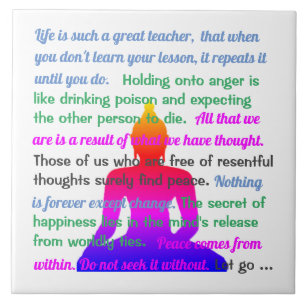Multi-color silhouette of Buddha with sayings Ceramic Tile