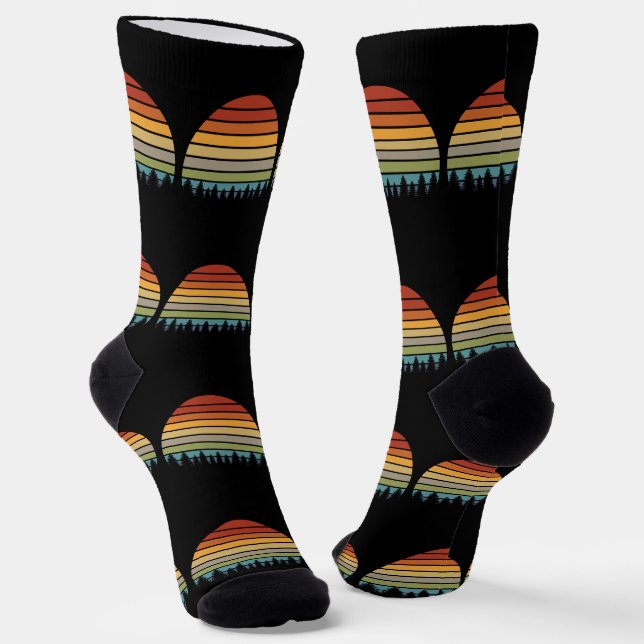 Multi-color striped sun with trees Thunder_Cove Socks (Angled)