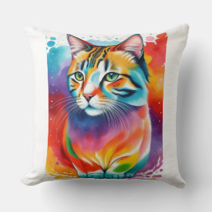 Multi Colored Abstract Cat Artwork  Cushion