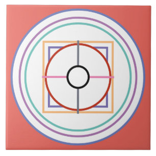 MULTI-COLORED CIRCLES, SQUARES AND LINES CERAMIC TILE