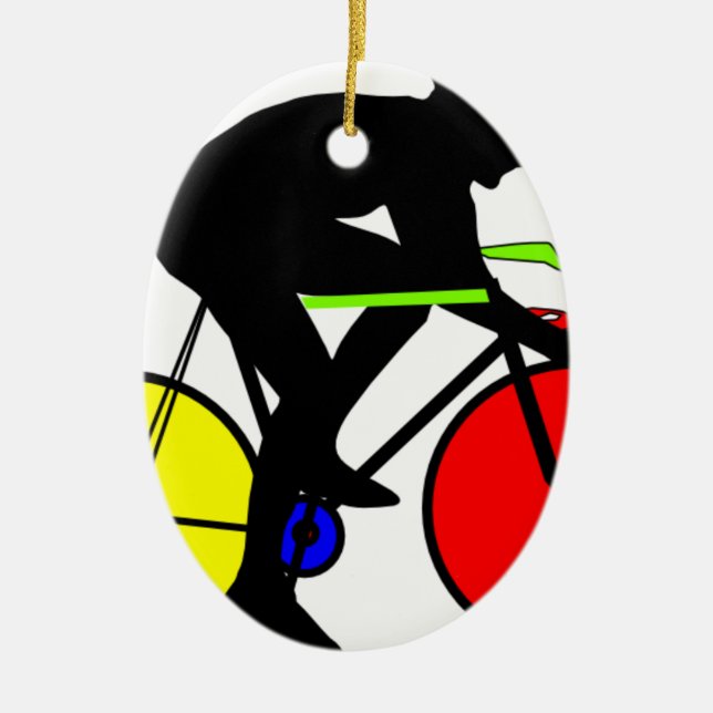 Multi colored cycling bike ceramic tree decoration (Front)
