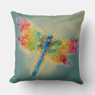 Multi Colored Dragonfly Teal Cushion