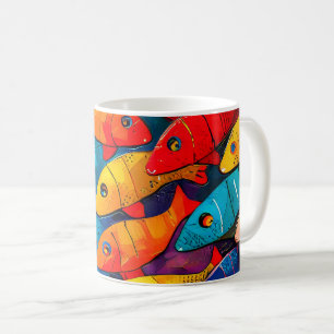 Multi-colored Fish Pattern Coffee Mug