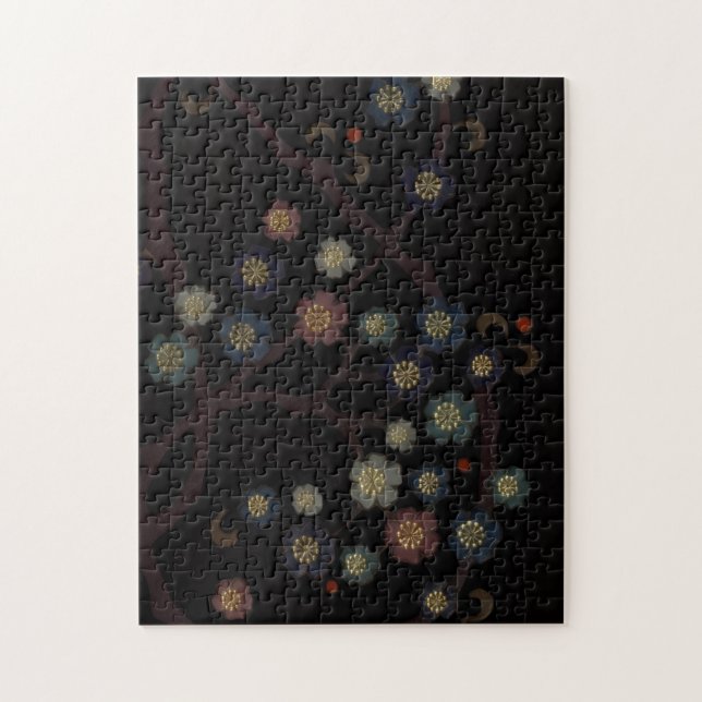 Multi-Colored Flowers On Black Jigsaw Puzzle (Vertical)