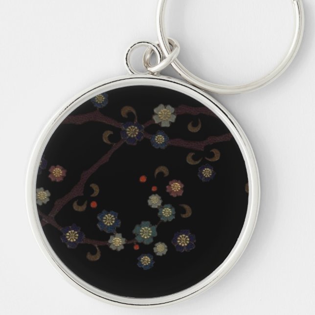 Multi-Colored Flowers On Black Key Ring (Front)