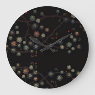 Multi-Colored Flowers On Black Large Clock