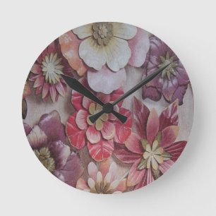 MULTI-COLORED FLOWERS ROUND CLOCK