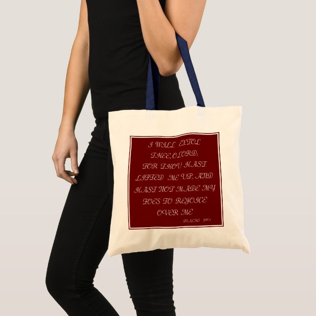MULTI-COLORED HAPPY THANKSGIVING PSALMS 30:1  TOTE BAG (Front (Product))