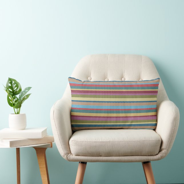 Multi-Colored Knitted Style Striped Lumbar Cushion (Chair)