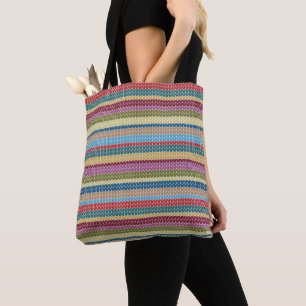 Multi-Colored Knitted Style Striped Tote Bag