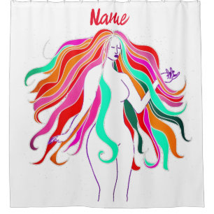 Multi-colored long-haired goddess Thunder_Cove Shower Curtain