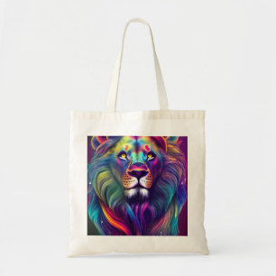Multi Colored Modern Digital Art Majestic Lion Tote Bag