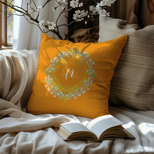 Multi-colored Pastel Floral Wreath and Monograms Cushion (Creator Uploaded)