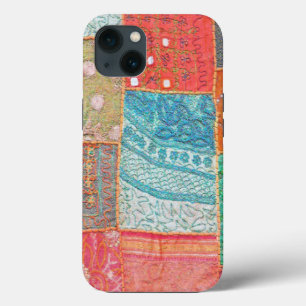 MULTI-COLORED PATCHWORK TEXTURED FABRIC-LIKE LOOK iPhone 13 CASE