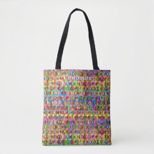 multi-colored peace symbols pattern tote bag