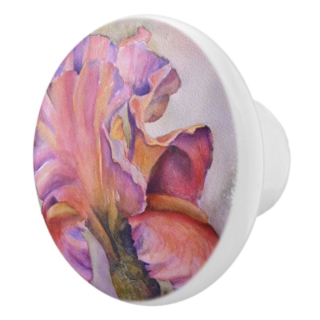 MULTI-COLORED PINK IRIS CERAMIC KNOB (Right)