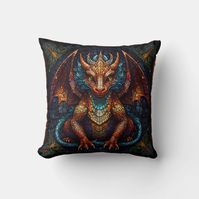 Multi Colored rainbow Dragon  Cushion (Front)
