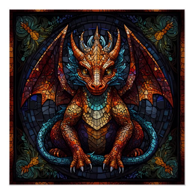 Multi Colored rainbow Dragon  Poster (Front)