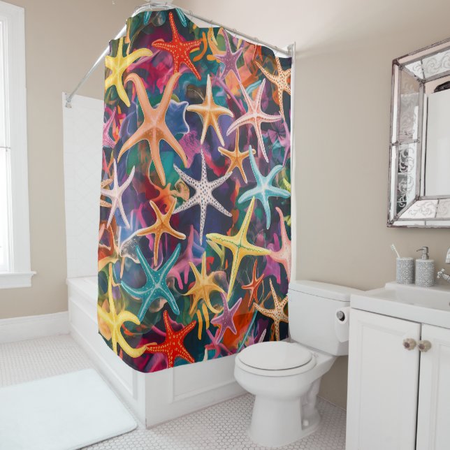 Multi-colored Star Fish Design  Shower Curtain (In Situ)
