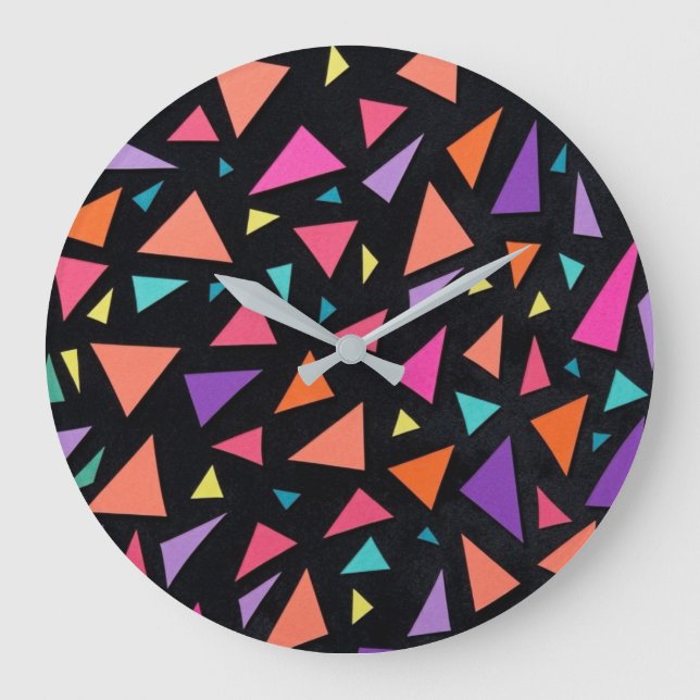 Multi-colored triangle geometric pattern large clock (Front)