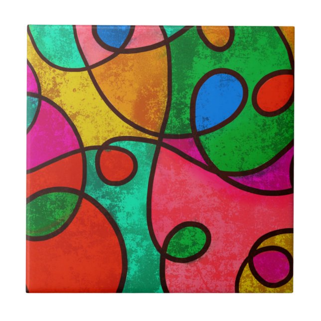 Multi - Colour Abstract Design Ceramic Tile (Front)