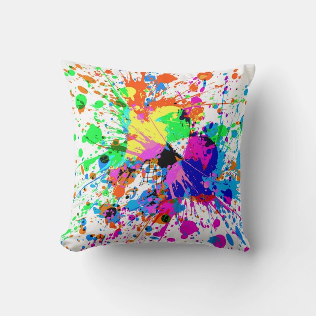 Multi-Colour Abstract Paint Splat Cushion (Front)