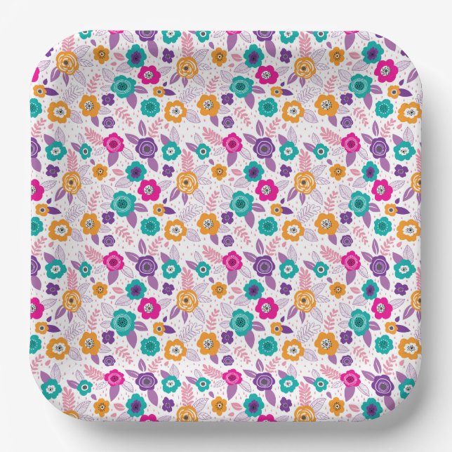 multi colour Beautiful elegant flower pattern  Paper Plate (Front)
