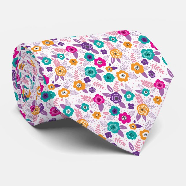 multi colour Beautiful elegant flower pattern  Tie (Rolled)