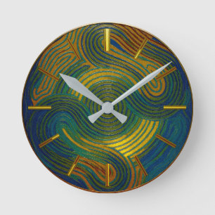 Multi-Colour Blue Gold Green Red Round Clock