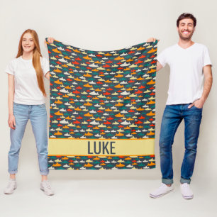 Multi Colour Boys Shark Pattern Fleece Blanket