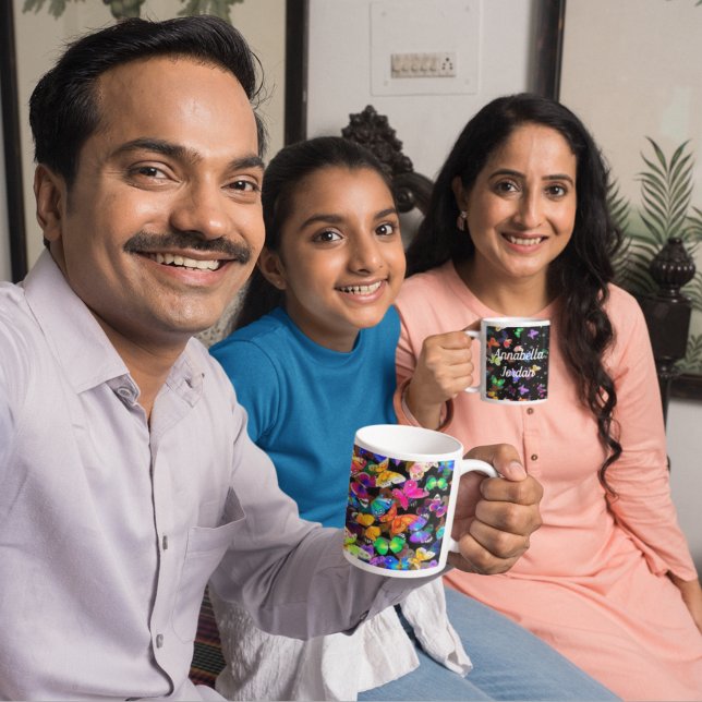 Multi Colour Butterflies on Black Background Coffee Mug (Creator Uploaded)