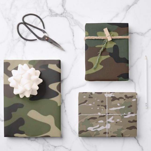 Multi Colour Camo Camouflage, Military Pattern Wrapping Paper Sheet (Front)