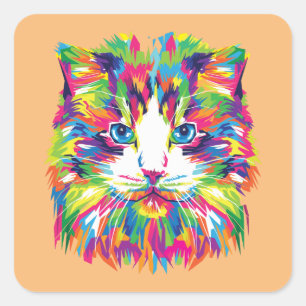 Multi Colour Cat Face Sticker