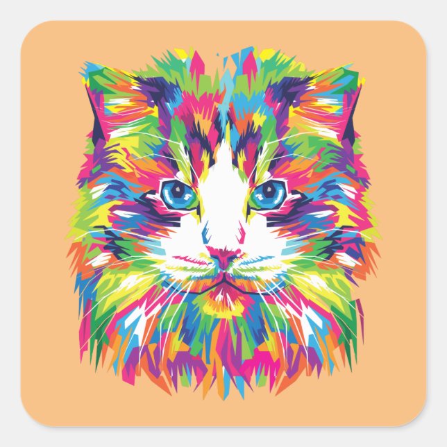 Multi Colour Cat Face Sticker (Front)