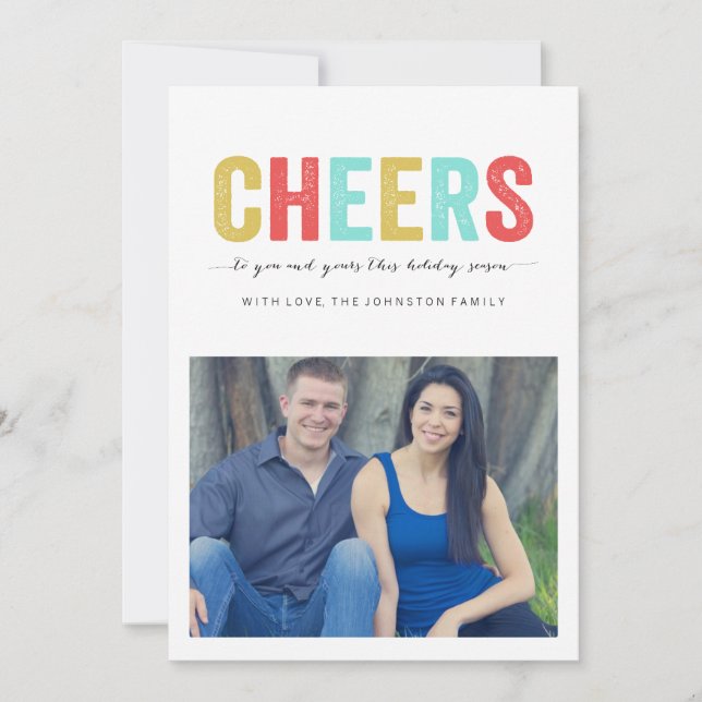 Multi Colour Cheers Christmas Photo Flat Cards (Front)