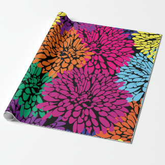 multi colour chrysanthemums on black wrapping pape paper