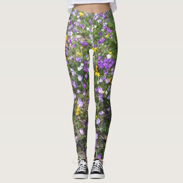 Multi Colour Crocus Spring Flowers Legging (Front)