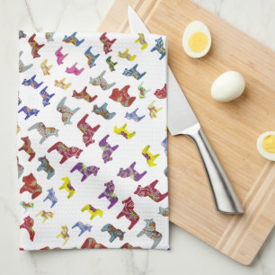 Multi-colour Dala Horses Tea Towel
