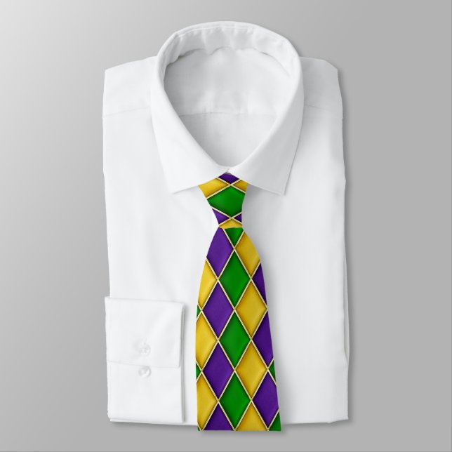 Multi Colour Diamond Pattern Mardi Gras Tie (Tied)