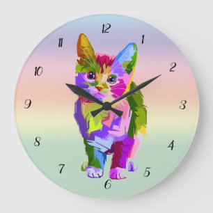 Multi Colour Digital Art Cat Wall Clock