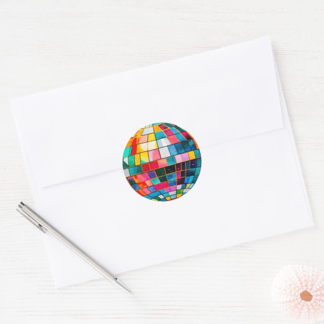 Multi Colour Disco Ball Classic Round Sticker (Envelope)