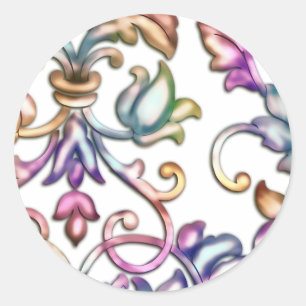 Multi-Colour Embossed Damask Classic Round Sticker