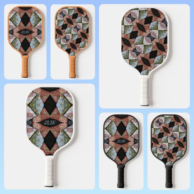 Multi colour Embroidered Patchwork with Initials Pickleball Paddle (Creator Uploaded)