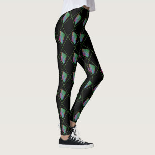 Multi-colour Energy Squares Harlequin Pattern Gree Leggings
