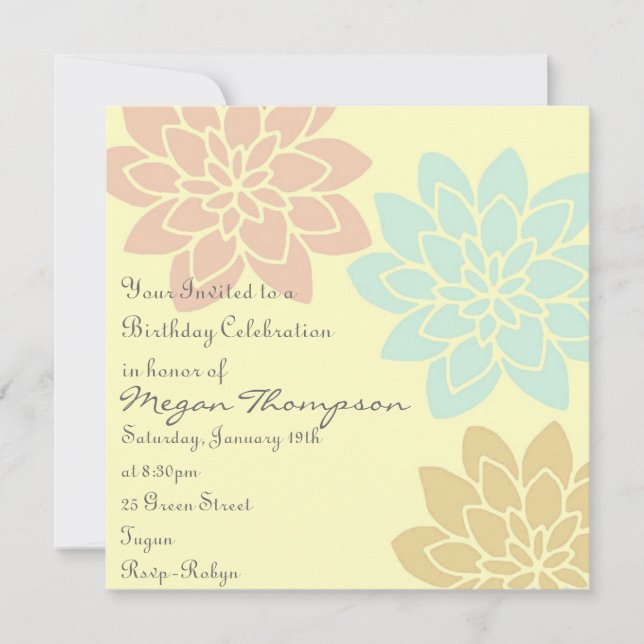 Multi Colour Floral Birthday Invitation (Front)