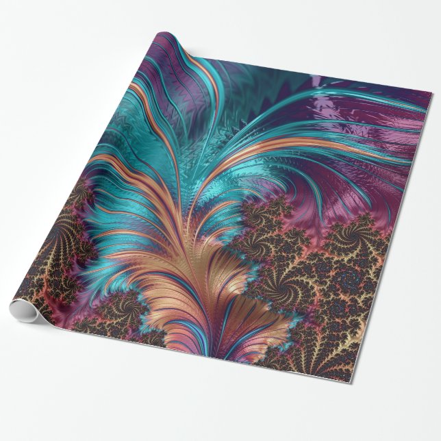 Multi-Colour Fractal Feather Glossy Wrapping Paper (Unrolled)