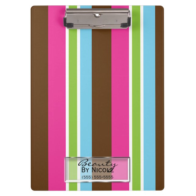 Multi Colour Fun Bright Bold Colourful Stripes Clipboard (Front)