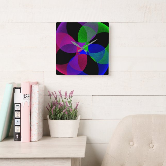 Multi Colour Fusion Square Geometric Wall Clock (Reading Room)